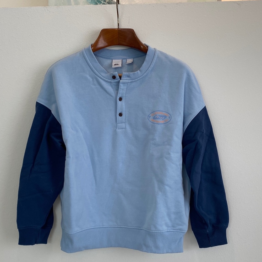 Quicksilver Light Blue Henley Sweater with Navy Sleeves